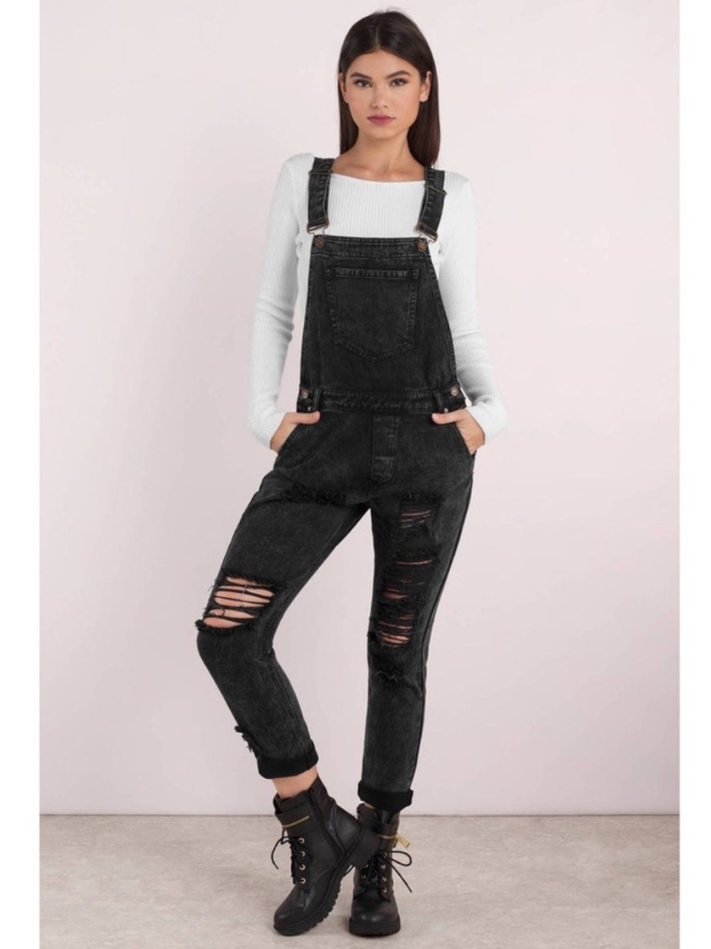 Sadie & Sage distressed overalls black 100% cotton medium